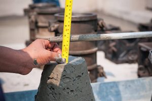 Concrete slump test before pouring a foundation